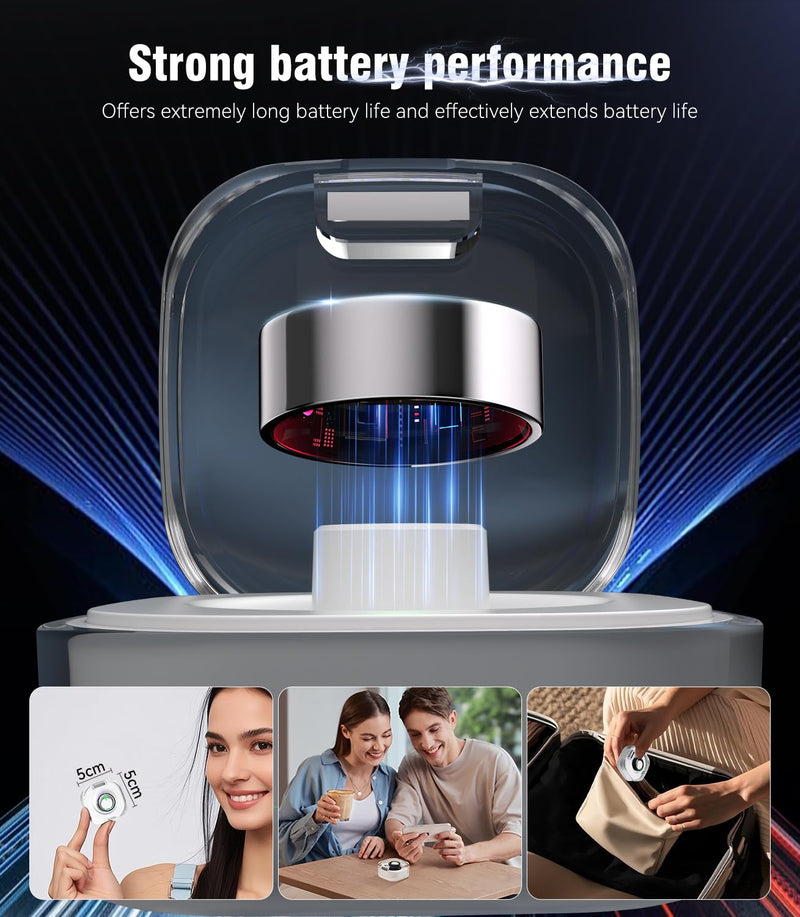 6.0 Smart Ring and Charging Case【Industry First – 0 Measurement Error】【IP68 Waterproof】 2025 Smart Ring for Women & Men for Sleep Tracking Wearable Device,Fitness Ring Silver 12#