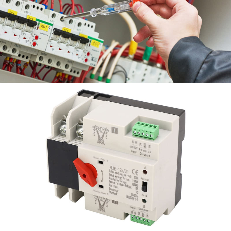 [AUSTRALIA] - Automatic Transfer Switch, 50 60HZ Generator Automatic Transfer Switch 2P ATS AC110V 100A for PZ30 Distribution Boxes in Homes Factories and Laboratories, PC and Silver 