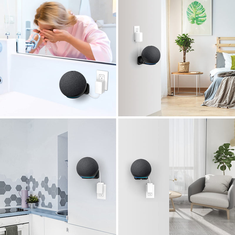 [AUSTRALIA] - PlusAcc Wall Mount for 4th Gen - Space-Saving Stand Shelf Compatible with Google Home Mini & 4th Generation, Metal Bracket with Cable Management（Black） Black 