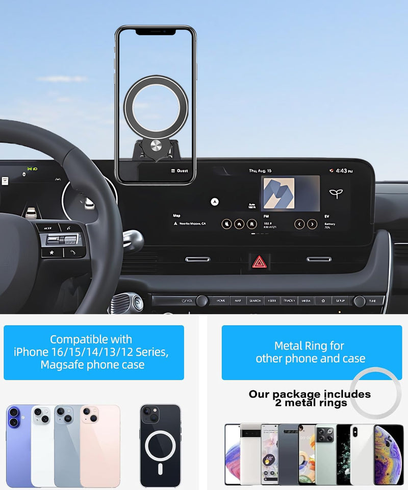 Car Phone Holder for 2022 2023 2024 2025 Hyundai loniq 5 Accessories | Apply to 12.3 Inch Touch Screen Fixed Clip-on MagSafe Strong Magnetic Cell Phone Mount Hands-Free 360° Rotatable for 2022-2025 Hyundai loniq 5 (12.3 Inch Screen)