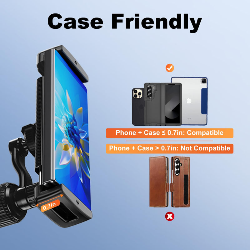 Z Fold 8 Car Mount Accessories, Secure Clamp, Long Arm Vent Clip | Car Phone Holder for Z Fold 8 7 6 Pixel Pro Fold iPhone Android, No Block Vent, Grip Firmly, Case Friendly, Broad Compatible Vent-LongArm