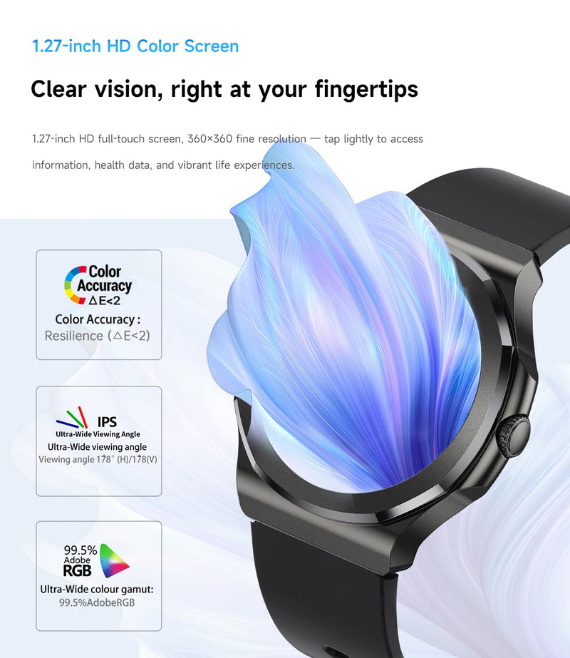Smart Watch with Bluetooth Call, 1.27" HD Fitness Tracker with 100+ Sports Modes, Sleep Monitor, Custom Watch Faces, IP67 Waterproof Smartwatch for Android iOS(Black) Black