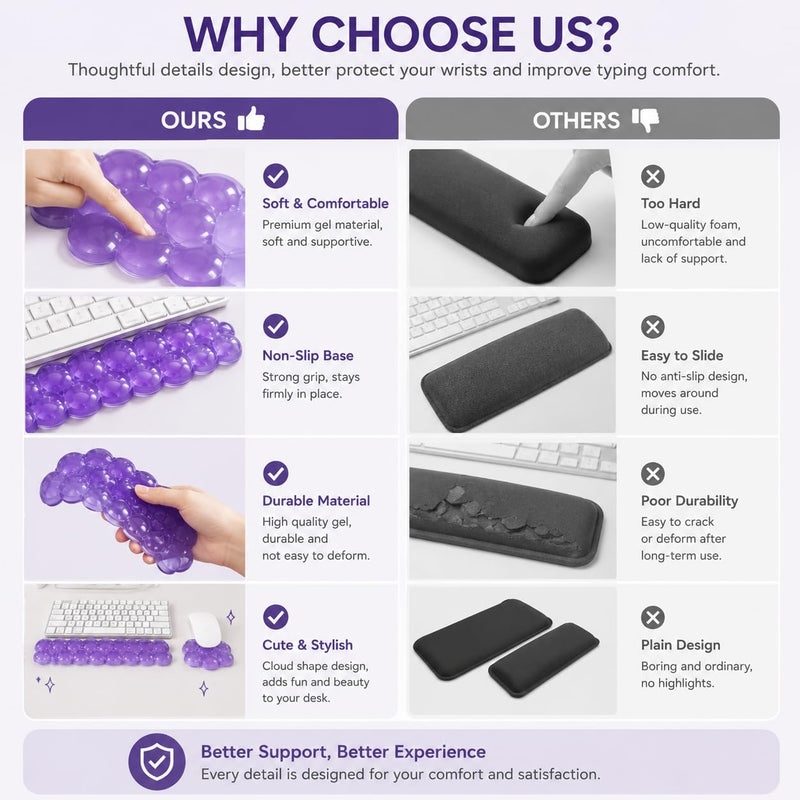 Cute Purple Cloud Wrist Rest for Women, Cooling Gel Support, Non-Slip Pad | Made for typing, coding, and creating, this cooling gel wrist support adds ergonomic comfort to office, home, and study