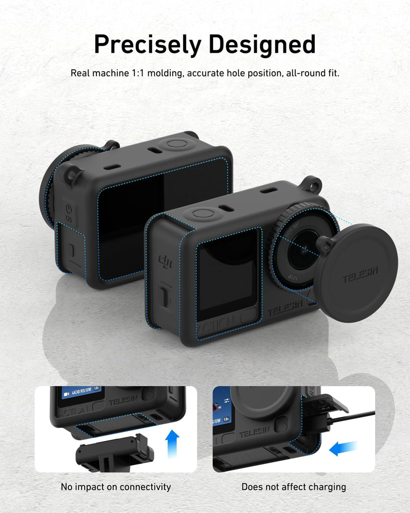 [AUSTRALIA] - TELESIN Silicone Protective Case for DJI Osmo Action 6 with Lens Cap & Lanyard, Anti-Scratch Washable Cover Anti-Slip Dustproof Action Camera Protection for DJI Action 6 Accessories (Black) Black 