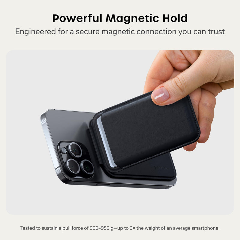 Satechi Magnetic Magsafe Wallet, Double Flap Stand Card Holder, 4 Slots with Front NFC Pass-Through, Adjustable Phone Attachment for iPhone 17/16/15/14/13/12, Travel Accessory Black