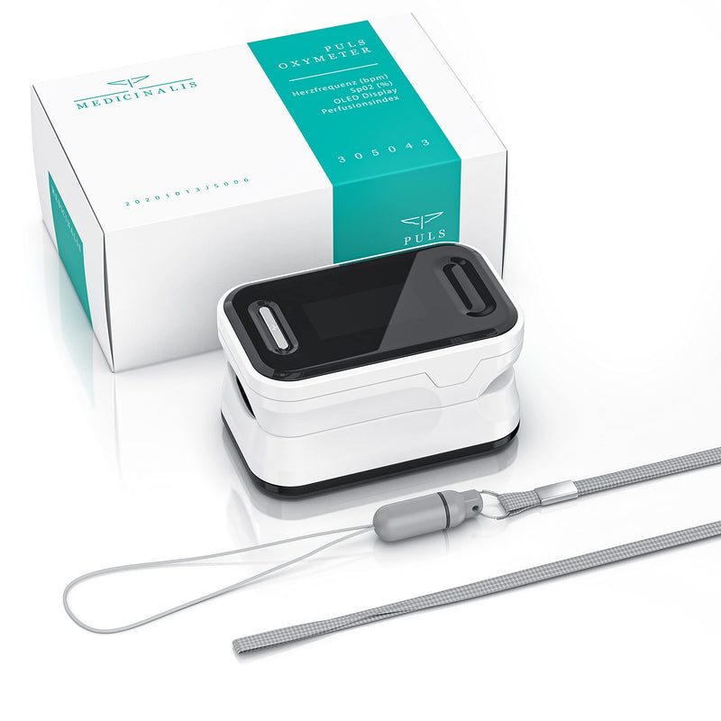 Medicinalis - Finger Pulse Oximeter - SpO2 Heart Rate Monitor - Finger Pulse Oximeter - Measurement of Pulse and Oxygen Saturation on the Finger - OLED Display - Battery Indicator - Alarm - One Touch Single