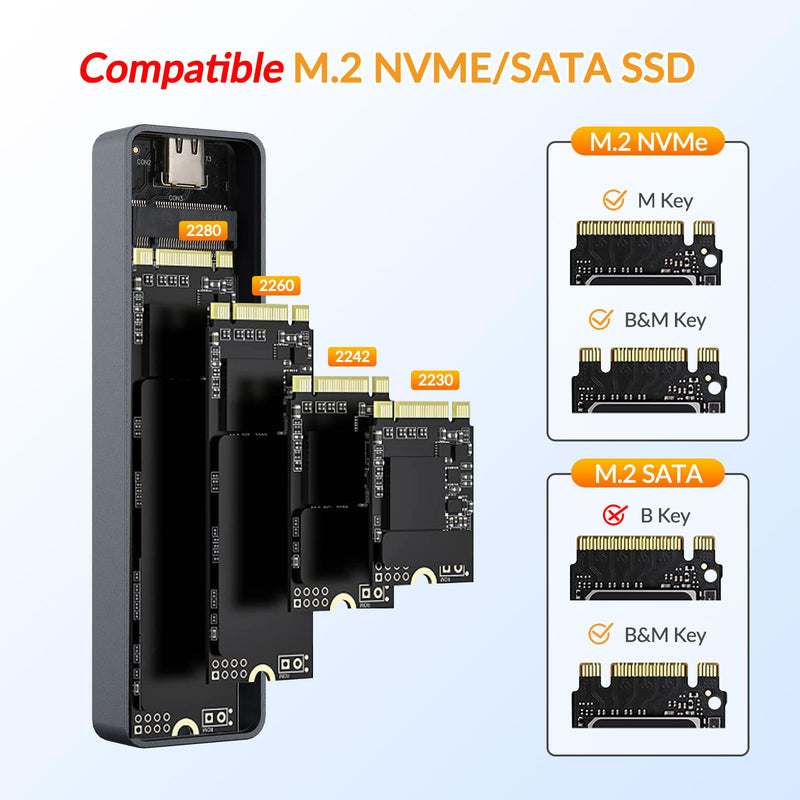 iDsonix Gray M.2 NVMe SSD Case Hard Drive Enclosure NVMe SSD USB C 3.1 Ultra 10G Speed External HDD Caddy Tool-Free Design for UASP, M.2 NVMe SATA Suitable for, Routers, PS4