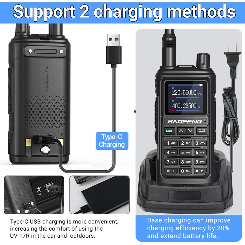 Baofeng UV-5R Upgrade Ham Radio Long Range Two Way Radio UV-17R Walkie Talkies for Adults Waterproof Dual Band USB Charger 999 Channels VOX with Earpiece,Flashlight Li-ion Battery