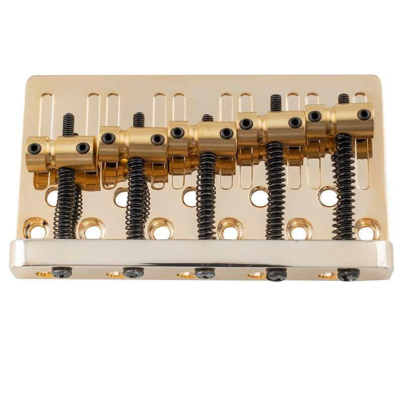 [AUSTRALIA] - Musiclily Pro 17mm Heavy Duty 5-String Bass Bridge Dual Load with Brass Saddles Steel Plate for Fender Precision/Jazz Bass, Gold 