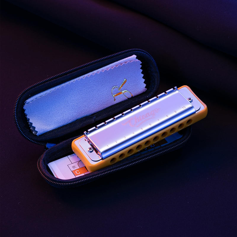 [AUSTRALIA] - Harmonica JDR Blues key of C 10 Holes 20 Tones Harps Armonica for Adults Kids Professional Beginners Mini Mouth Organ with Case Chicago 
