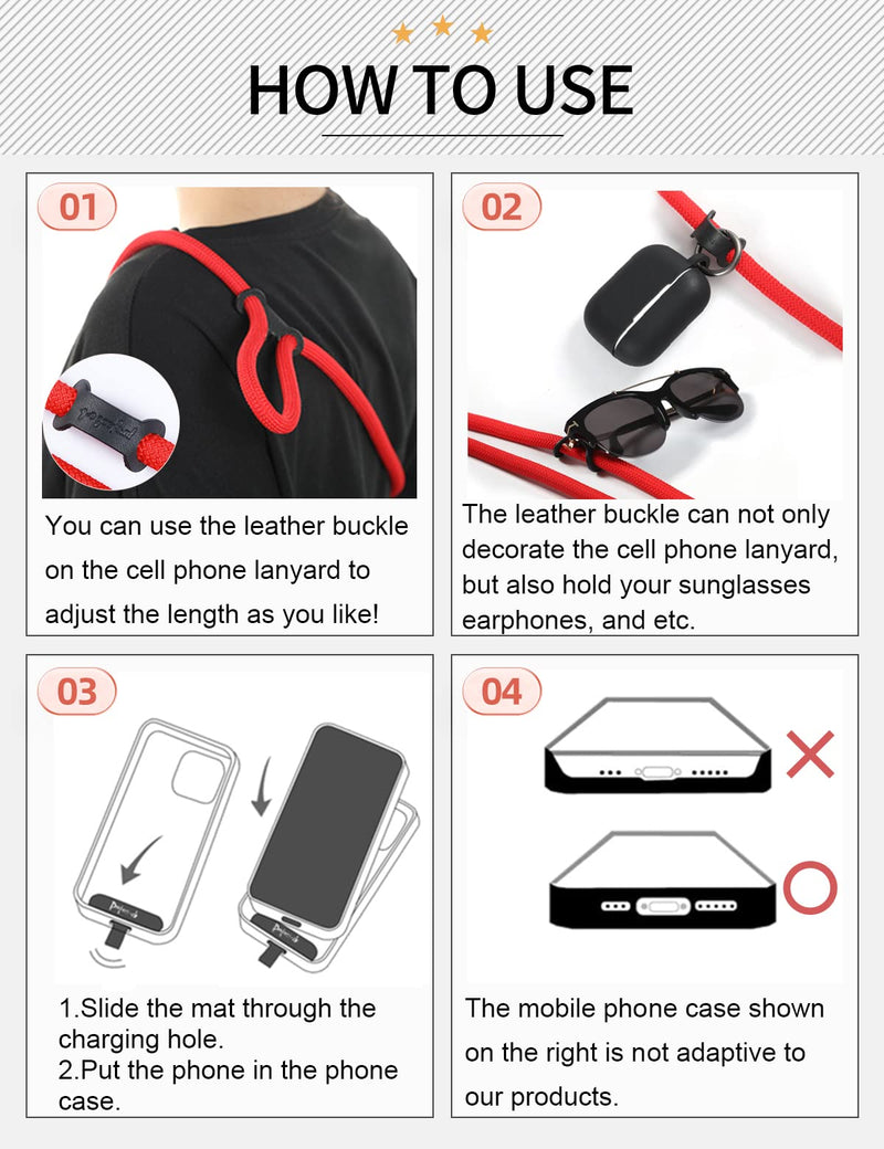 project-cb Cell Phone Lanyard ×1,Phone Lanyard Patch ×2,Phone Strap,Universal Lanyard for Phone,Crossbody Phone Strap,Neck Phone Lanyard (White-Black) White-black