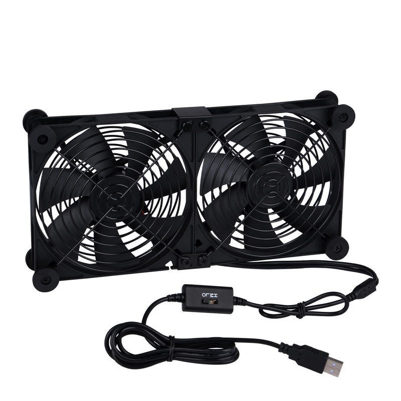 Quiet Dual 140mm Router Fan Cooler with L/M/H 3-Degree Speed Controller, DC 5V USB Powered Cooling Case Fan for Router Modem Receiver DVR PlayStation TV Box