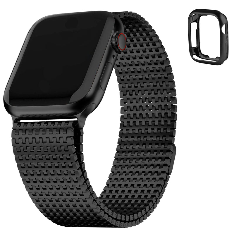 Fullmosa Compatible Stainless Steel Apple Watch Band 44mm/45mm/42mm Black with Case & Compatible Mesh Apple Watch Band 44mm/45mm/42mm with Case,Black