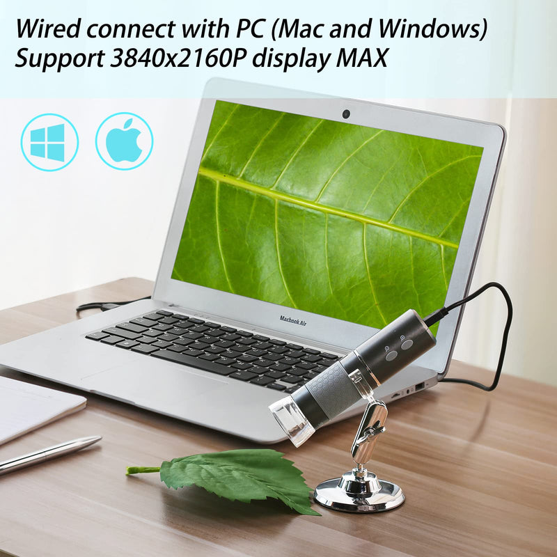 HD 4K 3840x2160P WiFi Digital Microscope Camera for iPhone Android Phone and Windows Mac PC, Wireless Handheld Microscope with Stand for Adults and Kids