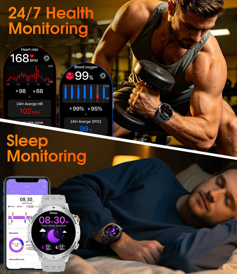 LIGE Military Smart Watch for Men, 1400mAh 60-Days Battery, 1.85" HD Smartwatch with LED Flashlight, 100+ Sports Mode, IP68 Waterproof, Pedometer, Fitness Watch for Android iOS (Sliver) Sliver