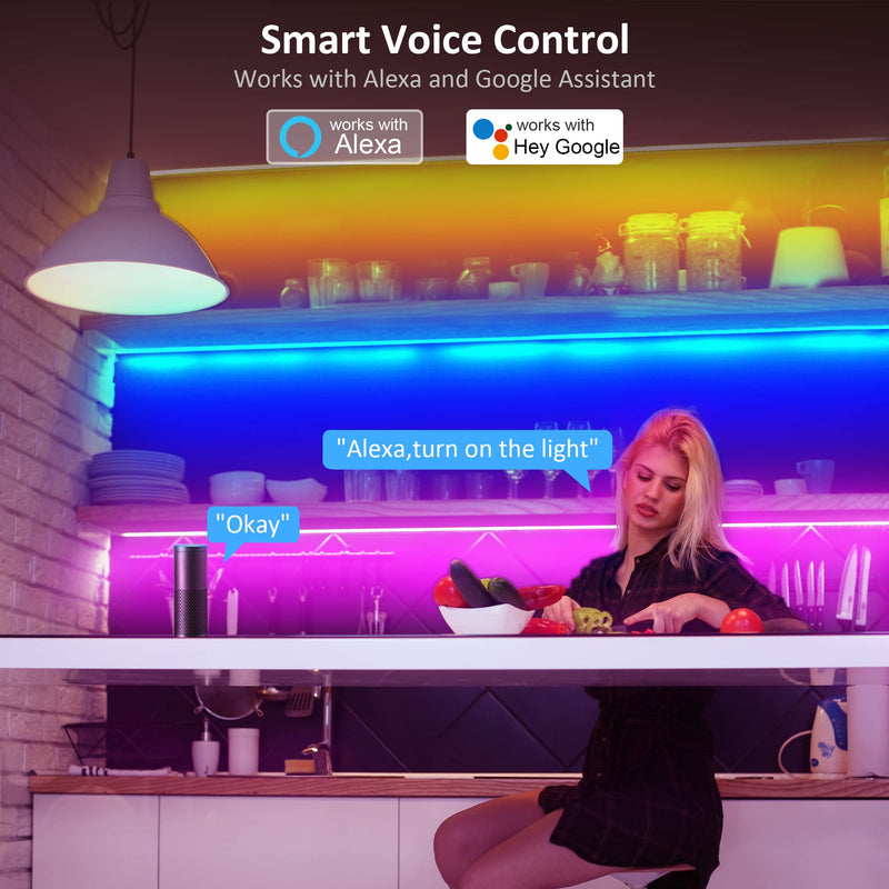 maylit 10 PCS Smart RGB Under Cabinet Lights Kit, Compatible with Alexa and Google Assistant, App and Remote Control, Music Sync Color Changing, Timer, Dimmable, for Cabinet, Counter, Shelf, Bookcase Multicolor 16.4FT