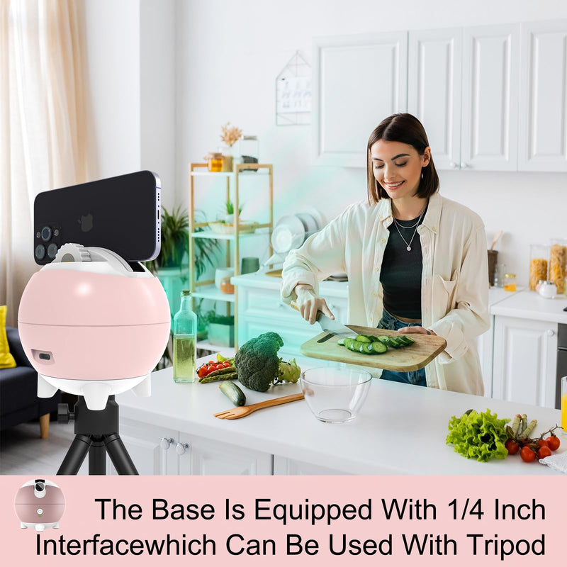 Auto Tracking Phone Holder, Auto Face Tracking Tripod, 360° Rotation Face Body Phone Tracking Tripod, AI-Powered Face Tracking,No APP Live Vlog Tiktok Video-Pink
