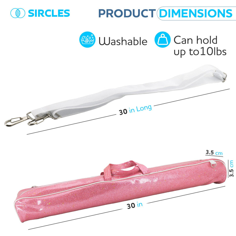 Twirling Baton Bag Case with Adjustable Shoulder Strap - Pink Sparkle Case for Majorette Marching Dance Batons - Complete with 2 Rainbow Dance Ribbons Baton Bag Pink