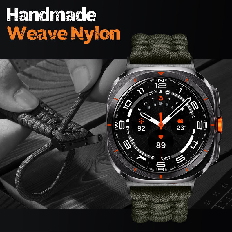 Bandletic Paracord Bands Compatible with Samsung Galaxy Watch Ultra | Rugged Handmade Woven Braided Tactical Military Survival Nylon, For Galaxy Watch Ultra 3 2 1 2026 2025 2024 47mm Titanium Buckle-Army Green Large (6.7"-7.7")