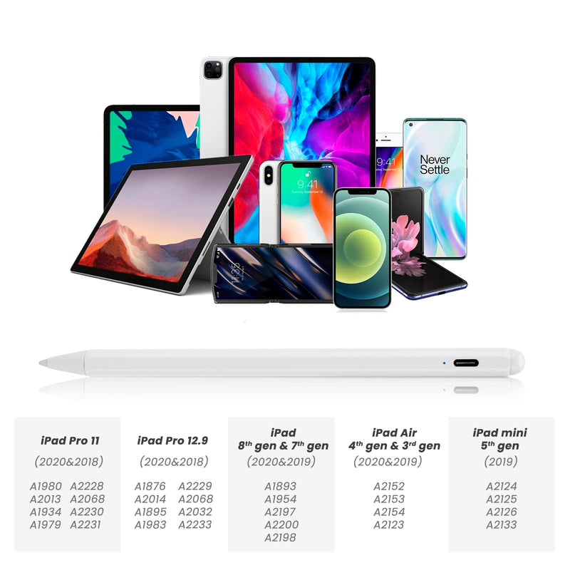 2022 iPad Pro 11 Inch Stylus Pencil 2nd Generation,,Palm Rejection and Magnetic with 1.2 mm Replaceable POM Tip Active Stylus Pen for Apple iPad Pro 11 Inch 3rd Gen Pencil,White White