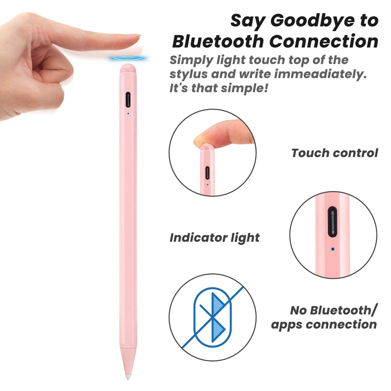 Stylus for Apple iPad 8 10.2 Inch Pencil 2nd Generation,Magnetic and Palm Rejection with 1.2 mm Replaceable POM Tip Active Stylus Pen for iPad 8th Generation Pencil,Pink Pink