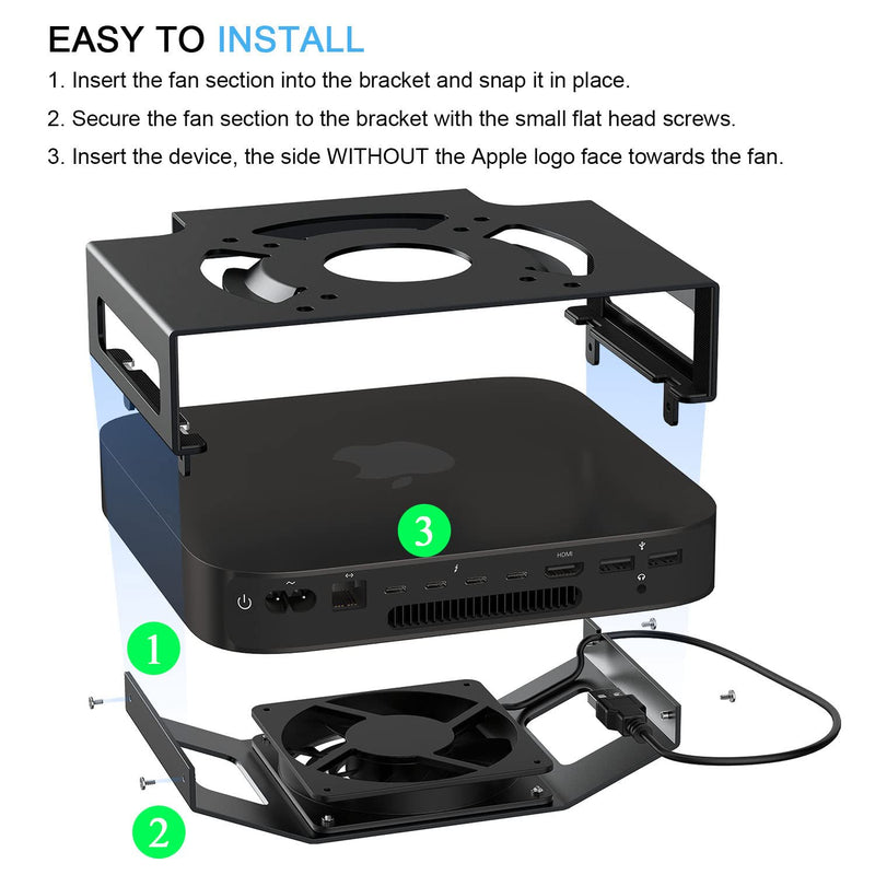 IFCASE Cooling Fan Mount for Mac mini 2010 to 2023 M2 (Black) | Behind Monitor, Under Desk, Wall Mount, VESA Holder, Anti-Scratch Pad Black