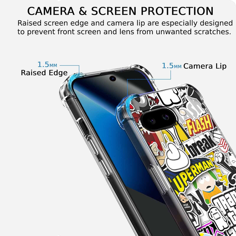 Case for Google Pixel 10a with Pop Culture Design,Aesthetic Cartoon Sticker Bomb Pop-Art Collage,Clear Slim Soft TPU Bumper Phone Cover,6.3”(Pop,P10a)