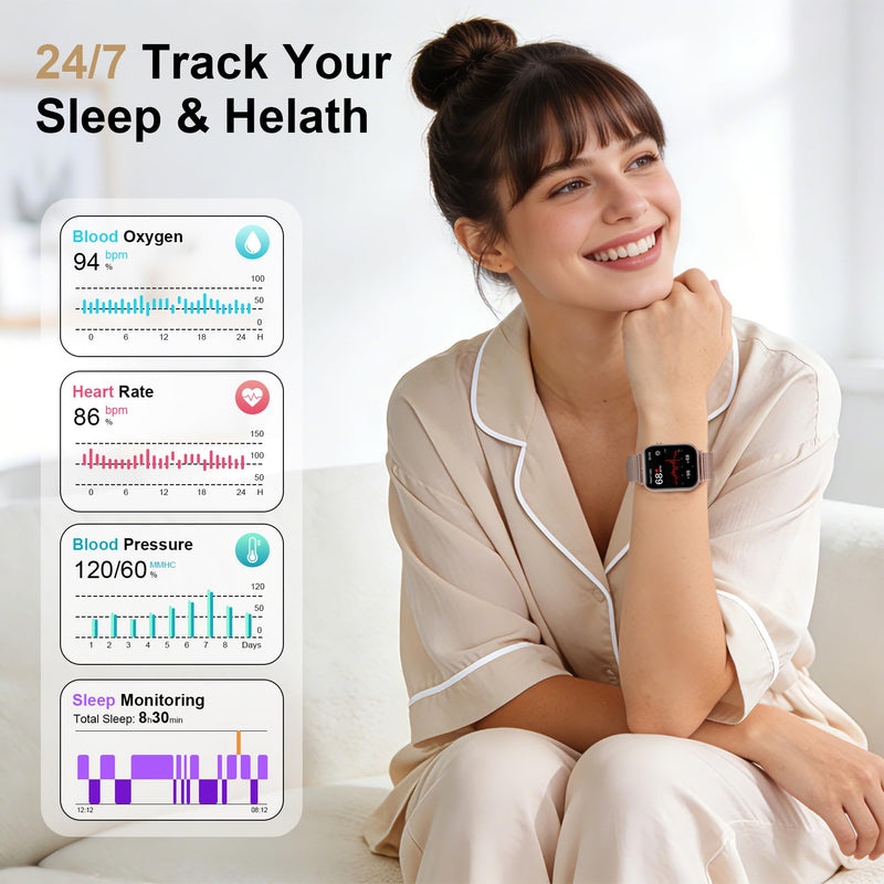 Smart Watch for Women (Answer/Make Call), 1.85" HD Touch Screen Fitness Tracker with 4 Bands, 120+ Sports Modes, IP68 Waterproof, Heart Rate & Sleep Monitor, Gift Smartwatch for Android/iOS, 300mAH