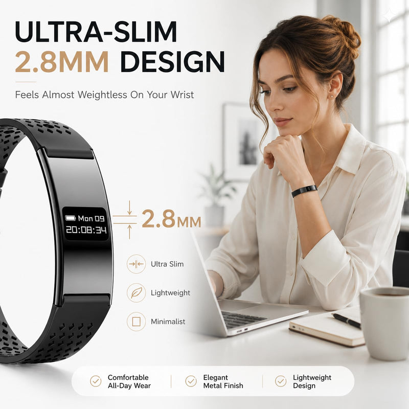 Yihou Ultra Slim Fitness Tracker Watch for Women Men 24/7 Heart Rate Sleep Monitor Activity Tracker with Steps Calories Waterproof Smart Bracelet Small Screen Minimalist Design iOS Android Compatible Black