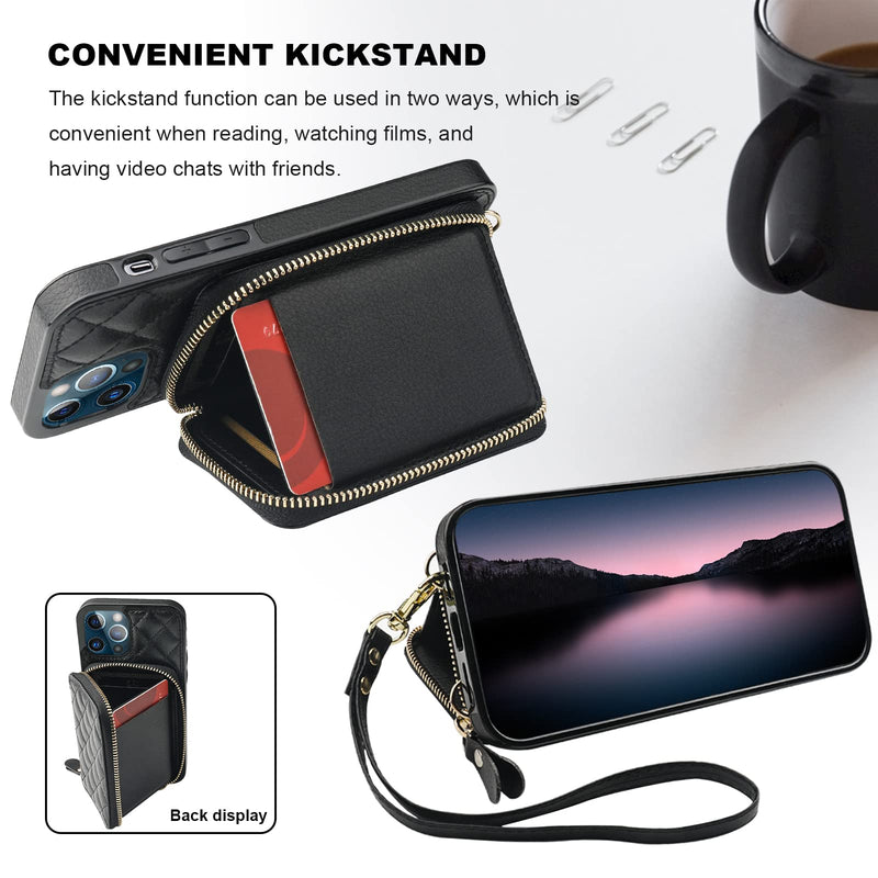 Bocasal A Stylish Crossbody Wallet Case for iPhone 13 Pro + 3 Pcs Tempered Glass Screen Protector for iPhone 13/14/13 Pro