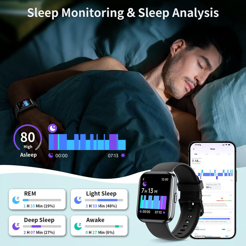 WNH Smart Watch for Men/Women Android & iPhone, 1.8" Touch Screen Fitness Tracker with Alexa, Call & Notification Alerts, Heart Rate/Sleep/SpO2 Monitor, Pedometer, IP68 Waterproof, 120+ Sport Modes Black
