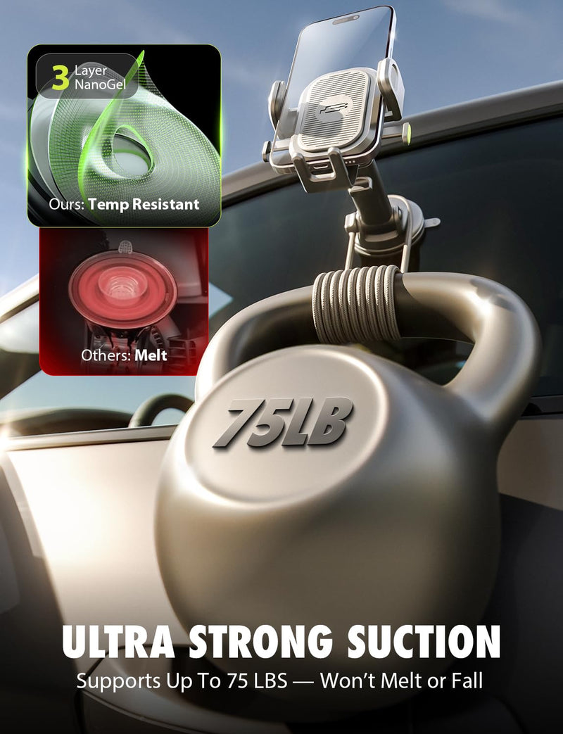 Bracketron Easy OneClick 3-in-1 Truck Phone Holder, Dash Vent & Windshield | Heavy-duty suction cup phone mount with 360° telescoping arm and hands-free clamp for trucks and vehicles Dashboard & Windshield & Air Vent