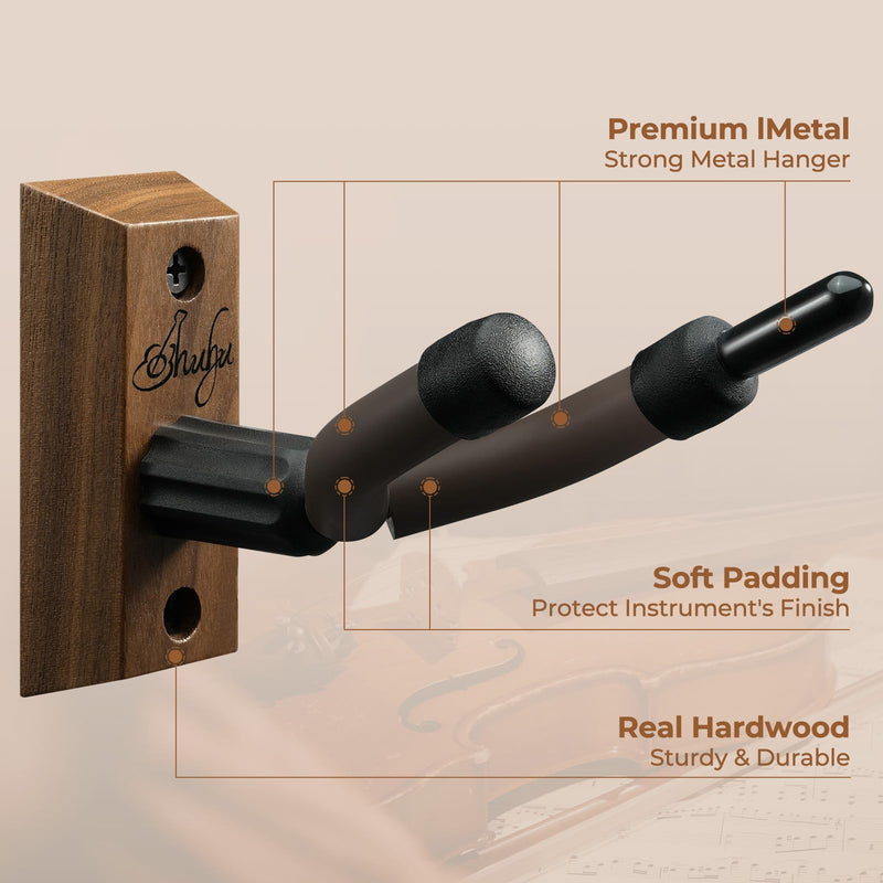 Ohuhu Violin Wall Mount Hanger, Hardwood Violin Hanger with Bow Holder for Home & Studio (2 Pack)