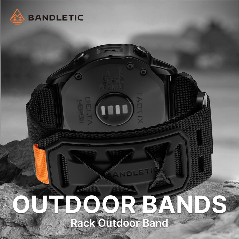 Bandletic 26mm Quick Fit Watch Band Compatible with Garmin Fenix 7X 6X Pro | Nylon Strap Replacement for Fenix 8 51mm/5X Plus/3 HR/Instinct 2X Solar 3 50mm/Enduro/Tactix/Epix Pro2/Quatix 8 51mm/D2 Black 26mm - Large (7.1"-7.9")