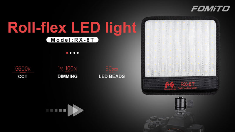 Fomito Foldable Flexible LED Video Light Panel, Dimmable On-Camera Soft Lighting,5600K CRI95, Splash-Proof for Studio Photography, Video Recording, Live Streaming, RX-8Ts Kit 5600K