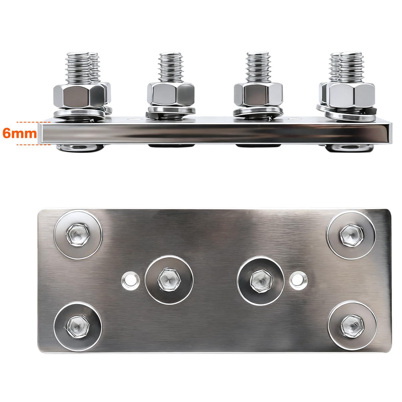 12-48V Heavy Duty 500A Bus Bar Tin-Plated Copper Block 6xM8(5/16") Studs Waterproof Belt Protective Coil Shell Battery Buss Bars for Automotive Boat RV Solar System Marine car Audio Wiring