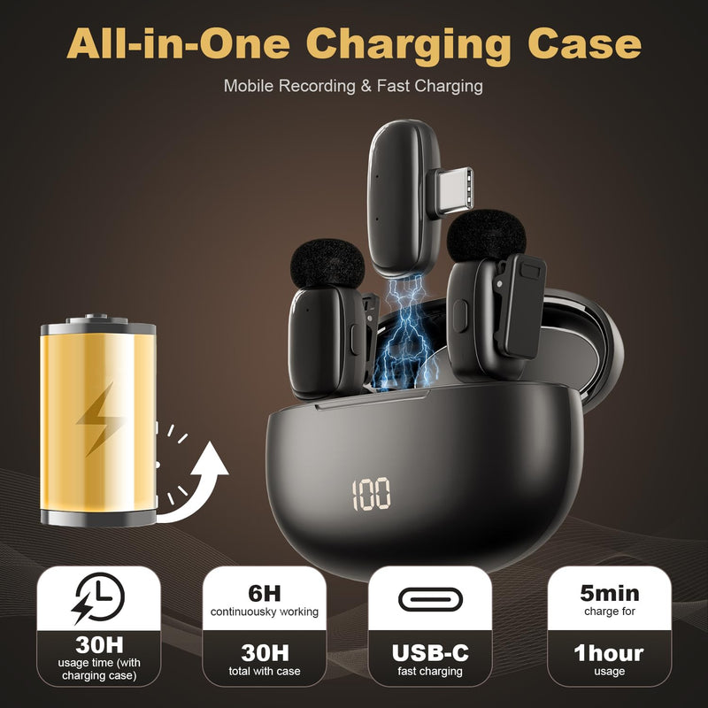 [AUSTRALIA] - Wireless Lavalier Mini Microphone for iPhone ipad Android, 30H Long Battery Life, 100FT Wireless Range, Noise Cancellation, Plug & Play for Vlogging, Video Recording, Podcast, YouTube, TikTok J01 