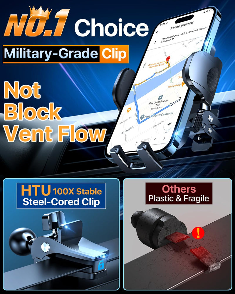 HTU 2026 Ultimate Best【True Military-Grade & Safety Cert】 Car Phone Holder | 【Upgraded 360 Rotation & 100LBS Strongest Suction】5-in-1 Truck Windshield Dashboard Vent Mount Stand for iPhone Android, Red