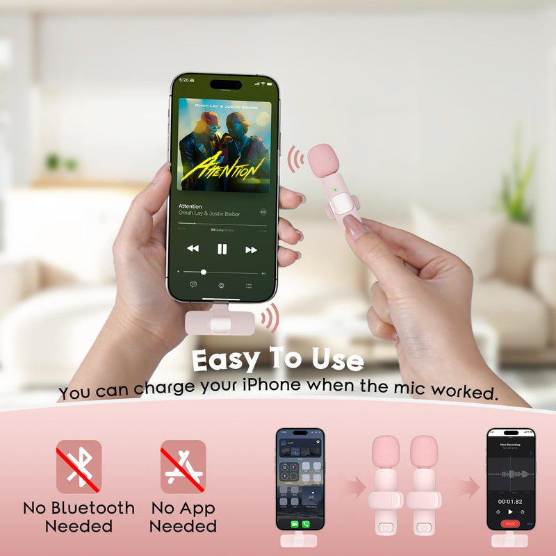 [AUSTRALIA] - USB C Mini Wireless Lavalier Microphone for iPhone 15 16, iOS and Android Devices - Noise Reduction Lapel Mic for Recording, Clip Omni Lav Mic for Video Recording, Tiktok, Youtube, Vlog (Pink) White M2 USB C 
