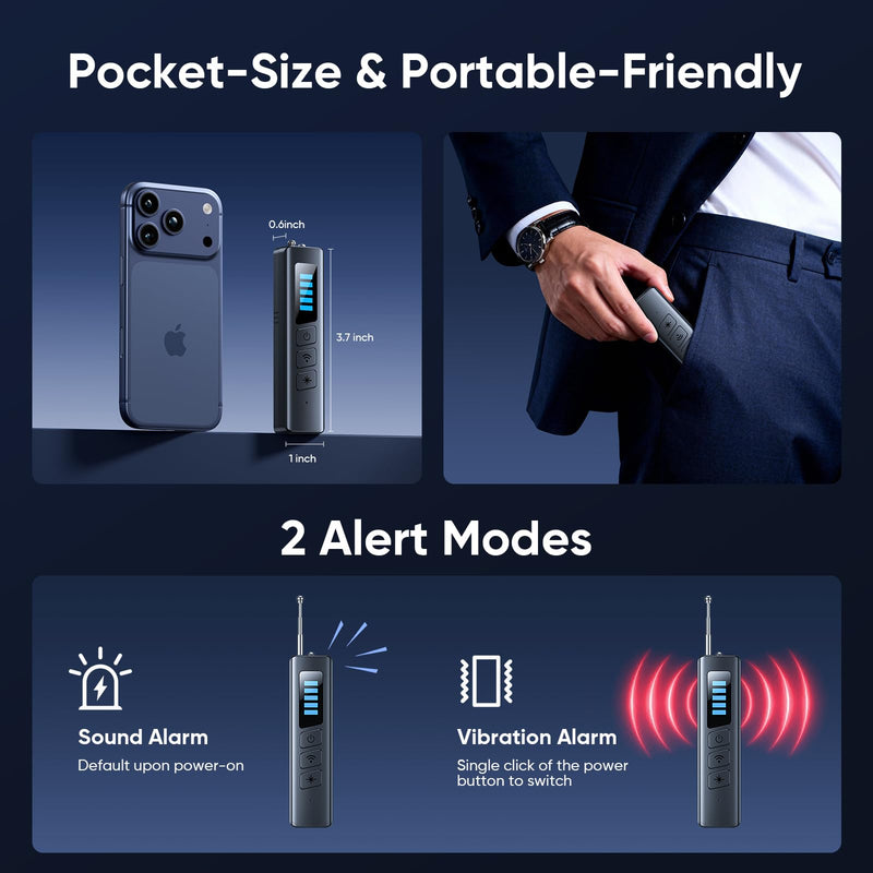 Hidden Camera Detectors, Spy Camera Detector with RF Signal & Infrared Detection for Wireless Cameras, GPS Trackers, Privacy Protection, Portable Travel Safety Tool