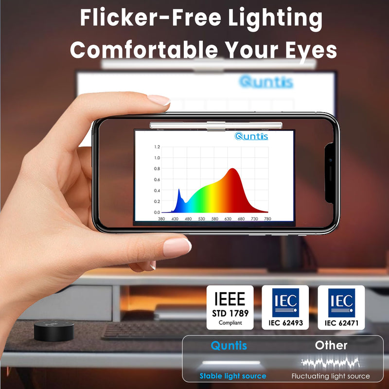 Quntis Monitor Light Bar Pro White, Eye-Care No Glare USB Computer Lamp, Stepless Dimming & Auto-Dimming Brightness, Dual Control, Modern Aesthetic Space Saving Desk Accessories Office Gaming Reading ‎ScreenLinear Pro White