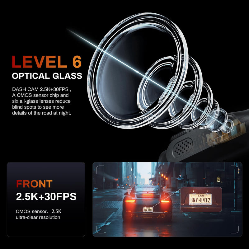 Dash Cam Front, 2.5K 1440P HD Dash Camera for Cars, Smart Mini Dashcam with App, Built-in WiFi, 1.47" IPS Screen, 150°Wide-Angle, Night Vision, WDR, 24Hours Parking Mode, G-Sensor, Free 32G Card L3-2.5K
