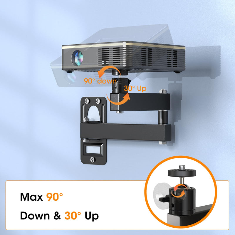Universal Porjector Mount Foldable Projector Wall Mount 1/4" Screw, Adjustable Tilt&Swivel Hanging Projector Bracket Holder Wall Mount Hanger Rack Stand for Projector with Cable Ties