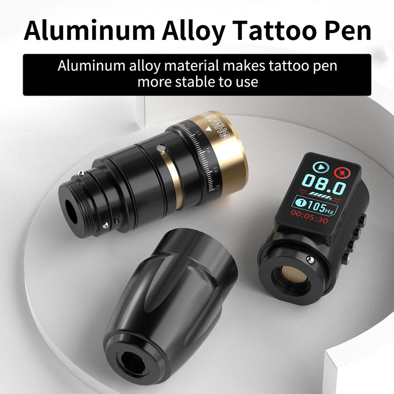 Wormhole Tattoo Gun Wireless Tattoo Machine with 2300mAh Battery, Multi-function Smart Tattoo Pen with 7 Adjustable Strokes Jump-start/Dot Work Mode Tattoo Supplies for Professional Tattooist HP99-A