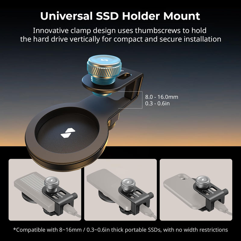 SMALLRIG SSD Holder 2-in-1 SSD Mount Bracket for MagSafe with Cold Shoe Cable Clamp, Compatible with 0.3-0.6in Thick SSDs for Samsung T5 T7 SSD, for SanDisk SSD, Compatible Cage - 4779