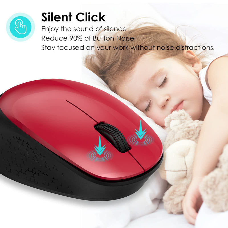 LeadsaiL Wireless Mouse for Laptop 2.4G Silent Cordless USB Mouse Slim Wireless Optical Computer Mouse, 3 Buttons, AA Battery Used,1600 DPI for Windows 10/8/7/Mac/Macbook Pro/Air/HP/Dell/Lenovo/Acer Black&Red