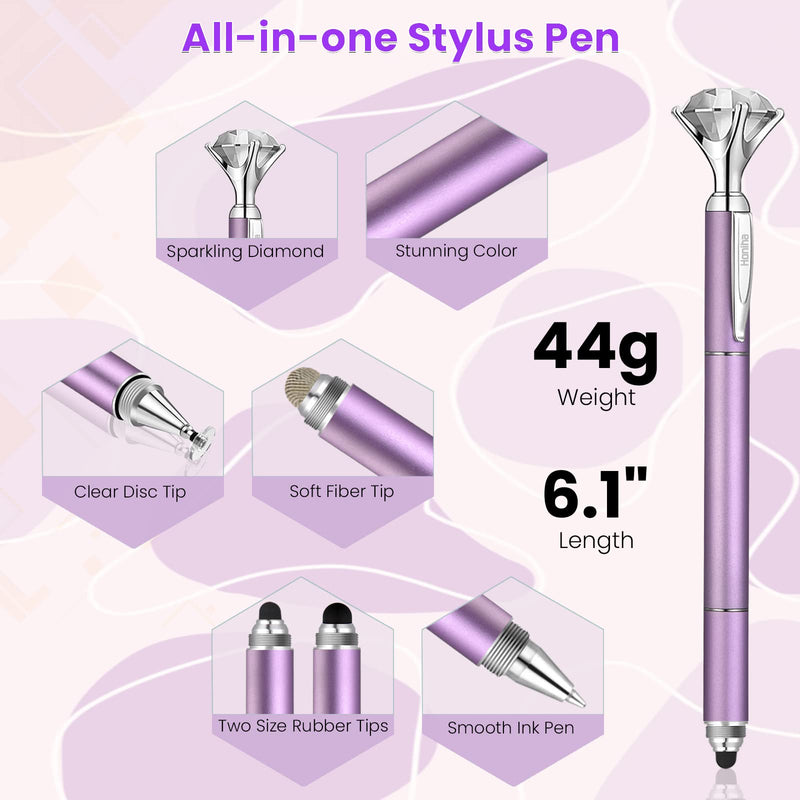 Honiha Stylus Pen, Big Diamond Multi-Tips Stylus Pens for Touch Screens Capacitive Stylus Universal Stylist Pen for for iPad iPhone and All Other Tablets & Cell Phones-Purple Purple
