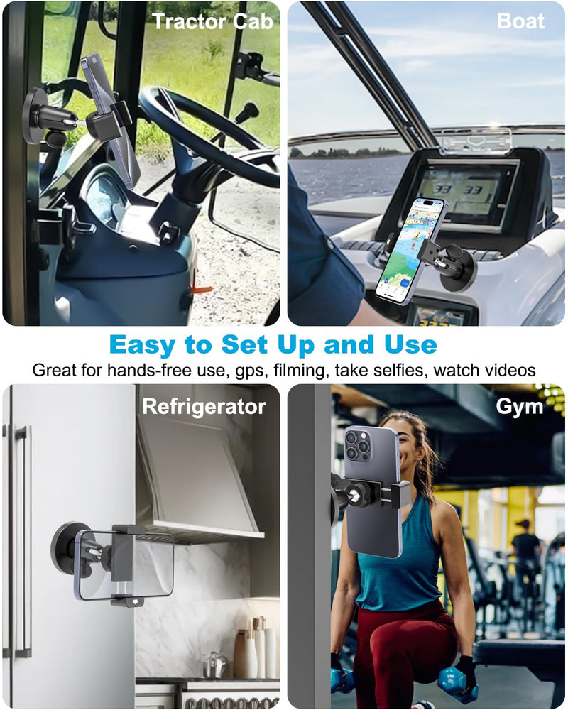 Magnetic Tractor Phone Holder, All Metal & Strong Magnet Base | 360° Heavy-Duty Phone Mount for Lawn Mower/ Construction Equipment/ Forklift/ Boat/ Gym for iPhone, Galaxy, All 4-7" Phones