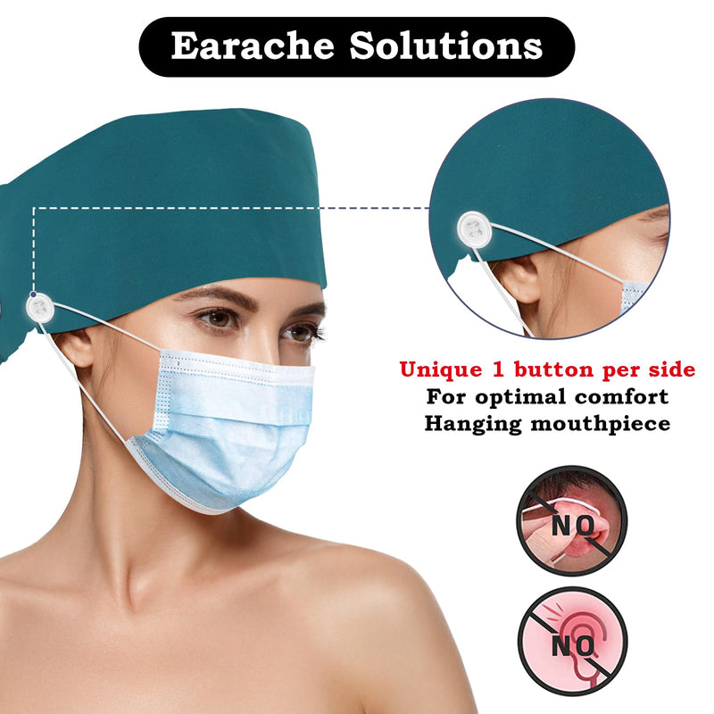Surgical Cap Fabric Green Cotton Scrub Hat Surgical Hat Nurse Hat Surgical Caps Adjustable Work Hat with Button Sweatband Ponytail Pocket Hat Lace-up Hat for Women