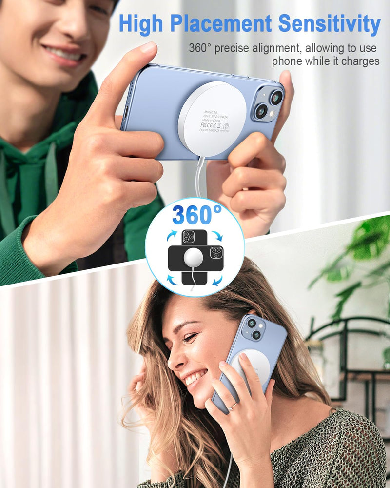 Magnetic Wireless Charger Fast Mag Safe Charger Compatible with iPhone 15 Pro Max/15 Pro/15/15 Plus/14/13/12 Series, 2024 Upgraded Nano Mag-Safe LED Charging Pad with 20W Type-C Adapter (White) White
